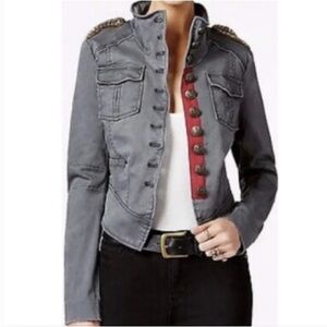 Free People Gray Utility Jacket with Red Accents